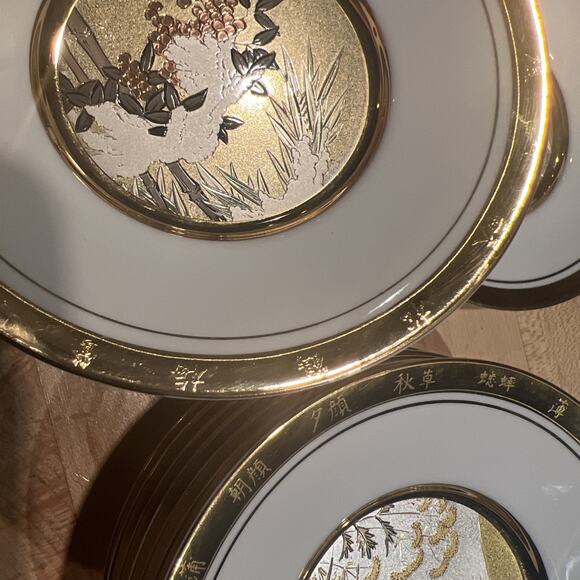 Japanese Floral Calendar Chokin Collection 9 Plates Hamilton 24K GORGEOUS! EX! - Picture 13 of 13